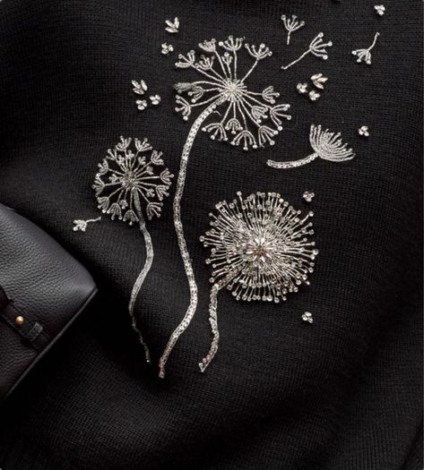 Embroidery Border, Embroidery Fashion Detail, Simple Hand Embroidery Patterns, Hand Beaded Embroidery, Hand Embroidery Patterns Flowers, Couture Embroidery, Handmade Embroidery Designs, Dandelion Flower, Bead Embroidery Patterns