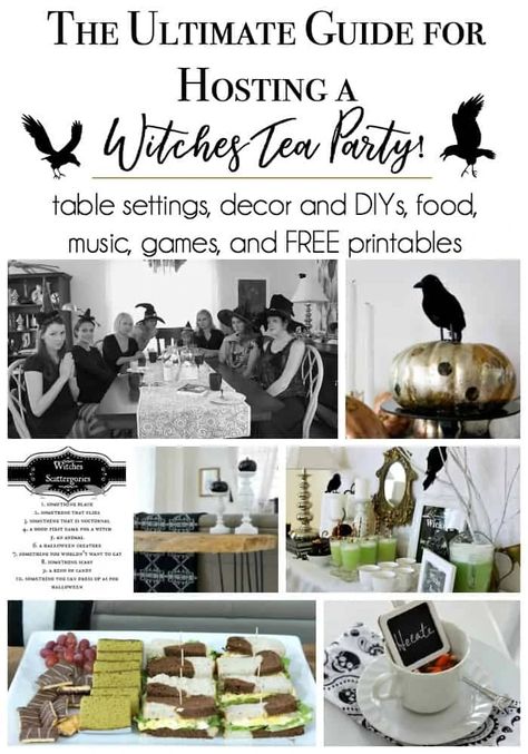 Horror Tea Party, Psychic Party Ideas, Witchy Party Games, Witchy Tea Party, Tea Party Ideas Table Settings, Witch Games, Tea Party Decorations Diy, Goth Tea Party, Spooky Tea Party