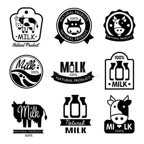 Milk and Dairy Monochrome Labels. Vector royalty free illustration Dairy Products Logo, Product Logo, Dairy Cow, Wolf Wallpaper, Dairy Farm, Blue Abstract Art, Dairy Products, Free Illustration, Design Milk