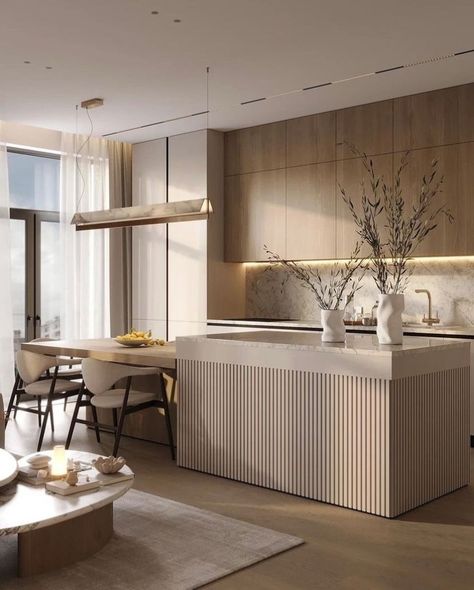 Minimal Kitchen Design, Elegant Kitchen Design, Modern Kitchen Island, Interior Minimalista, Modern Kitchen Interiors, Kitchen Design Plans, House Design Kitchen, Kitchen Design Decor, Kitchen Room Design