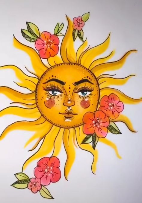 Art Soleil, Line Tattoo Ideas, Indie Drawings, Hippie Painting, Indie Art, Line Tattoo, Sun Art, Arte Sketchbook, Diy Canvas Art Painting