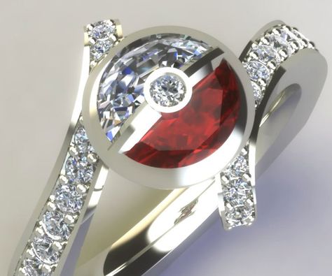 Pokemon Diamond Engagement Ring - gotta catch em all! Lol Pokemon Ring, Pokémon Diamond, Animal Rings, Pokemon Stuff, Wedding Planners, White Ring, Jewelry Party, Metal Rings, Statement Jewelry