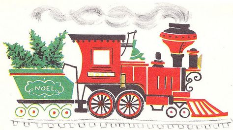 Vintage card - NOEL Christmas Train by hmdavid, via Flickr Christmas Caroling Party, Christmas Trains, Train Images, Train Drawing, Christmas Card Illustration, Vintage Christmas Card, Vintage Christmas Images, Christmas Graphics, Christmas Train