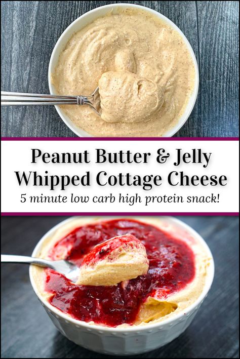 If you love creamy peanut butter desserts or snacks, you will love this keto whipped cottage cheese with peanut butter. It tastes like a healthy version of peanut butter cheesecake but it's sugar free and high protein! You only need 4 ingredients to make this healthy low carb snack and each serving has 4.6 grams of net carbs and 20 grams of protein! Keto Whipped Cottage Cheese, Cottage Cheese Dessert Recipes, Whipped Cottage Cheese, High Protein Low Carb Snacks, Cottage Cheese Recipes Healthy, Cottage Cheese Desserts, Cheese Desserts, High Protein Snack, Keto Peanut Butter