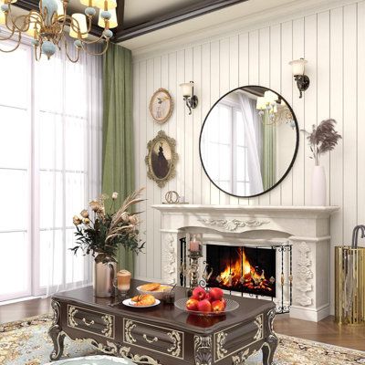 Mirror above fireplace mantle