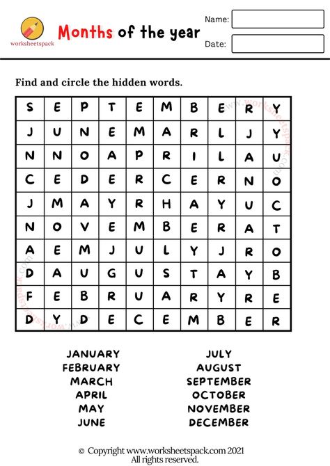 Months of the year worksheets - worksheetspack Work Sheets For 1st Grade English, Learn Months Of The Year, Months In English, Phonics Rules, Spelling Worksheets, Teacher Material, Hidden Words, Learning English For Kids, English Worksheets For Kids