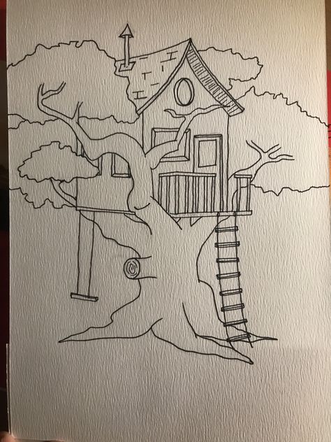 Tree house sketch with fine liner Tree House Sketch, Tree House Drawing, Simple House Drawing, Nature Art Drawings, House Sketch, Cool Pencil Drawings, Art Drawings Sketches Pencil, Easy Doodles Drawings, Easy Drawings Sketches