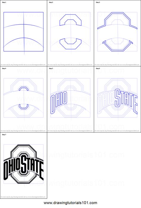 How to Draw Ohio State Buckeyes Logo printable step by step drawing sheet : DrawingTutorials101.com Ohio State Logo Stencil, Ohio State Rock Painting Ideas, Ohio State Diy, Ohio State Cake, Ohio State Buckeyes Quotes, Buckeyes Crafts, Ohio State Art, Ohio State Stadium, Ohio State Buckeyes Crafts