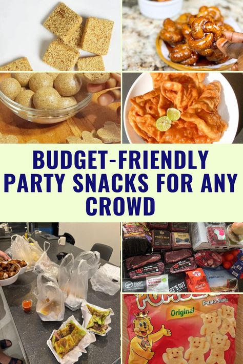 Hosting a party on a budget? Check out these cheap snacks and finger foods! #partysnacks #budgetfriendly #fingerfoods Cheap Snacks For A Crowd, Snacks For Office Party, Party Foods For A Crowd On A Budget, Snacks For Party Easy, Easy Party Food For A Crowd Cheap, Cheap Party Food For A Crowd, Easy Snacks For A Party, Snack Foods For Party, Cheap Party Snacks