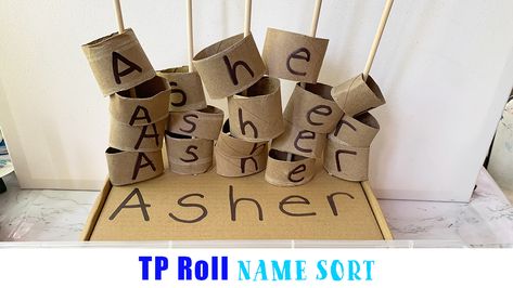 TP Name Sort Activity for Preschoolers - Happy Toddler Playtime Toilet Paper Roll Activities, Paper Roll Activities, A Activities, Preschool Creative Art, Letter Matching Activities, Creative Art Activities, Preschool Lunch, Mathematics Activities, Old Crafts