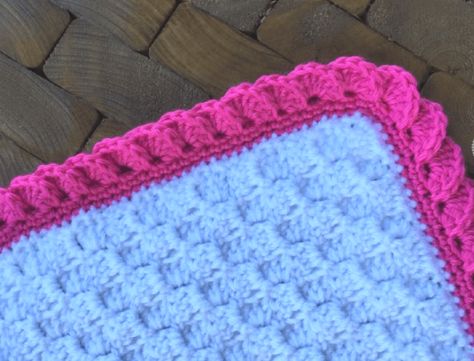 This shell crochet border is just a repeat of three basic crochet stitches - easy to make, but such a perfect border for finishing off a project! Crochet Wave Border, Border For Waffle Stitch Blanket, Crochet Ruffle Borders For Blankets, Crochet Shell Border Scalloped Edge, Scalloped Crochet Border, Border For Crochet Blanket, Crochet Boarders For Blankets Simple, Crochet Borders For Blankets Simple, Baby Blanket Crochet Border