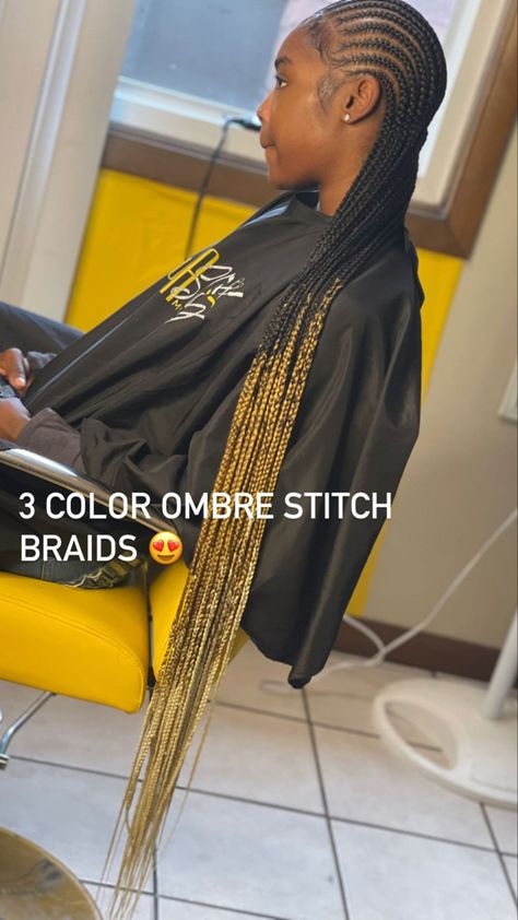 Ombre Stitch Braids, Ombre Cornrows Braids, Braids With Ponytail, Braids Twist Hairstyles, Baddie Braids, Cute Hairstyles Ideas, Holiday Braids, Fulani Braids Hairstyles, Black Kids Braids