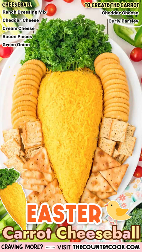 This Easter Carrot Cheeseball is a must-make holiday appetizer! With only a handful of ingredients, it’s delicious, super simple and oh so cute! Carrot Cheeseball, Easter Cheese Ball, Easter Cheese, Easter Sides, Easter Foods, Easter Side Dishes, Easter Appetizers, Easter Dishes, Easter Snacks