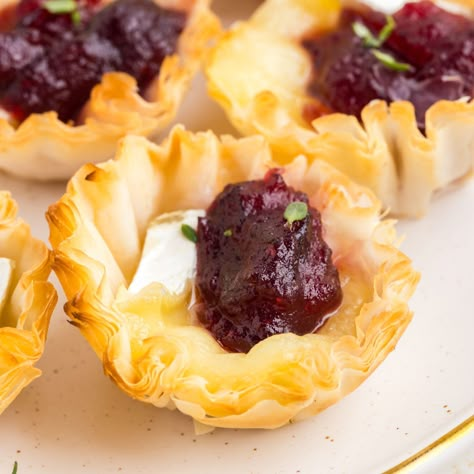 Brie Cups, Ella Claire, Baked Brie Appetizer, Fall Appetizers Easy, Cranberry Thanksgiving, Brie Appetizer, Cranberry Brie, Cheesy Appetizer, Phyllo Cups