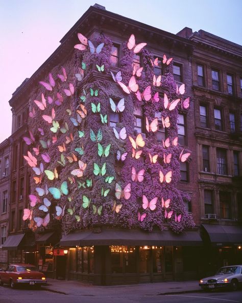 In a hidden corner of New York City lies the Night Butterfly Bar. Tucked away from the chaos of the streets, it’s a sanctuary for those who love the nighttime. Derived from the Dutch word “nachtvlinder,” which captures more than just “night butterfly,” it represents the idea of finding joy and flourishing in the darkness. Here, between the soft glow of the lights, people find comfort in the night. At the Night Butterfly Bar, everyone is welcomed to enjoy its magic within the shadows. AI-gene... Butterfly Installation Art, Butterfly Interior Design, Butterfly Installation, Cities Aesthetic, Butterfly Bar, Night Butterfly, Magic Butterfly, Castle House Design, Butterfly Light