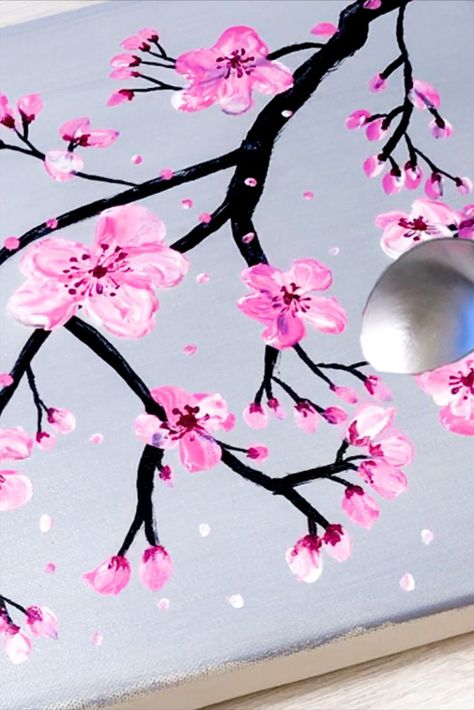 Today I am using a spoon to paint cherry blossom. Easy Painting for Beginners. Come and join me for acrylic painting. https://www.youtube.com/c/SzarineArt Painted Cherry Blossoms, How To Paint Cherry Blossoms, Cherry Blossom Acrylic Painting, Kids Acrylic Painting, Paint Cherry Blossom, Blossom Acrylic Painting, Night Time Art, Cherry Blossom Acrylic, Painting Cherry Blossoms