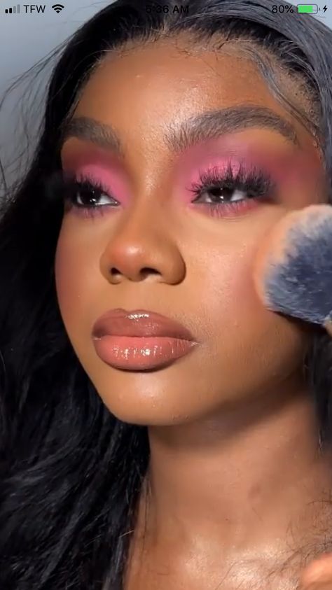 Dark Skin Pink Eyeshadow, Pink Makeup Looks On Black Women, Pink Smokey Eye Black Women, Valentines Makeup Black Women, Pink Make Up Looks Black Women, Pink Makeup Black Women, Pink Eyeshadow Looks Black Women, Pink Under Eye Makeup, Pink Makeup Looks Black Women