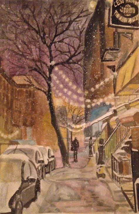 https://www.facebook.com/laurenullrichart/ Holly Warburton, Snowy City, Winter City, Winter Frost, Winter Painting, City Street, Winter Art, Glossy Photo Paper, City Streets