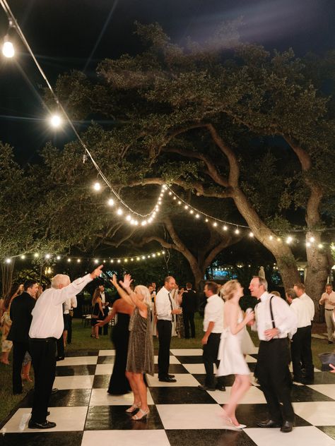 Black White Dance Floor, Wedding Reception Dancing, White Dance Floor, Bride Groom Dancing, Laguna Gloria, Elegant Garden Wedding, White Dance, Texas Wedding Venues, Backyard Reception