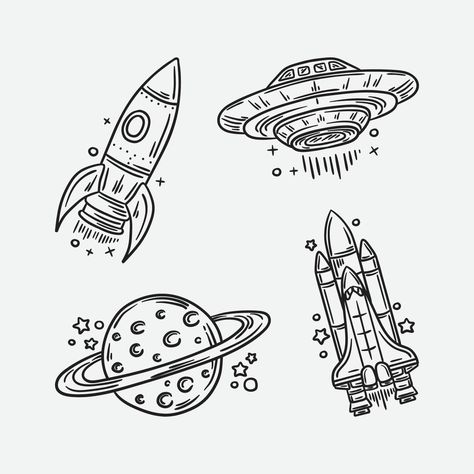 Spaceship Tattoo Minimalist, Traditional Outer Space Tattoo, Simple Space Tattoos Men, Traditional Rocket Ship Tattoo, Rocket Ship Drawing Aesthetic, Spaced Out Drawing, Rocket Ship Tattoo Design, Rocket Ship Sketch, Outer Space Drawing Ideas