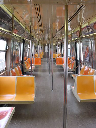 NYC Subway Car - MUCH cleaner than those of the late '60s/'70s/'80s - the transit was more messed up in those days/years. One Last Stop, Mta Subway, Train Interior, Train Aesthetic, Subway Car, Train Carriage, Long Island Railroad, Nyc Pics, Academic Aesthetic