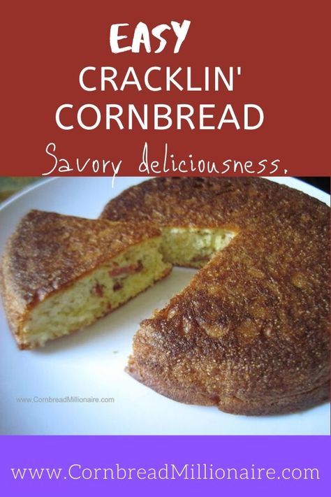 Savory.  Well seasoned crust.  Delicious.  Fried pieces of pork (aka cracklings) baked in cornbread.  Easy to make with precooked packaged cracklings that are fried before adding to cornbread batter. Crackling Cornbread Recipes, Corn Bread Chili, Crackling Cornbread, Cracklin Cornbread, Leg Quarter Recipes, Chitterlings Recipe, Colorful Corn, Chili Sweet, Chicken Leg Quarter Recipes