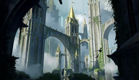 ArtStation - Golden Towers Fortress Concept Art, Landscape Concept, Aesthetic Desktop Wallpaper, Matte Painting, Fantasy Inspiration, Desktop Wallpaper, Fantasy Art, Concept Art, Tower