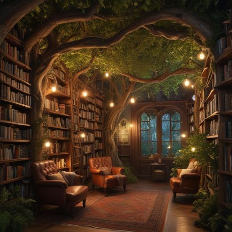 Fairy Core Library, Fairytale Library Aesthetic, Woodsy Library, Fantasy Library Exterior, Forest Library Aesthetic, Fantasy Bookcase, Green Library Aesthetic, Perpustakaan Aesthetic, Overgrown Library