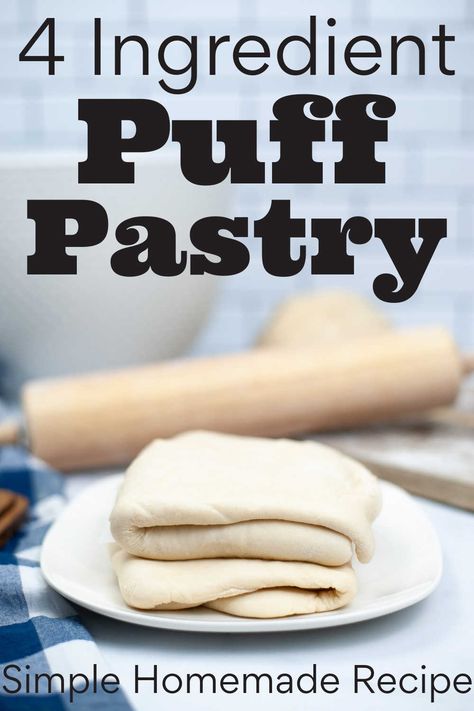 This 15 minute recipe will provide homemade puff pastry dough using just four ingredients. You will be shocked at how easy it is to make this at home, you may never buy the store-bought variety again! via @savorandsavvy Puff Pastry Homemade How To Make, Easy Homemade Puff Pastry Dough, Easy Flaky Pastry Recipe, Diy Puff Pastry Recipes, Recipe For Puff Pastry Dough, 10 Minute Puff Pastry, Diy Pastry Dough, Homemade Danish Pastry Dough, Puff Pastry Dough Recipes Easy