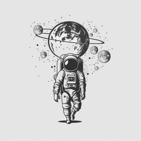 Instagram Spaceman Tattoo Design, Simple Astronaut Tattoo, Universe Tattoo Design, Space Theme Tattoo, Space Drawing Ideas, Galaxy Tattoo Ideas, Spaceman Art, Atrapasueños Tattoo, Space Sleeve