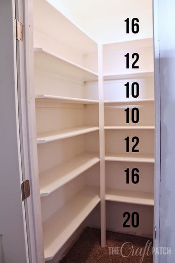 How to Build Strong Pantry Shelves. Tips for how far apart to space the shelves too. Skjulte Rum, Pantry Layout, House Pantry, Pantry Room, Pantry Laundry, Pantry Remodel, Pantry Makeover, Kabinet Dapur, Pantry Shelving