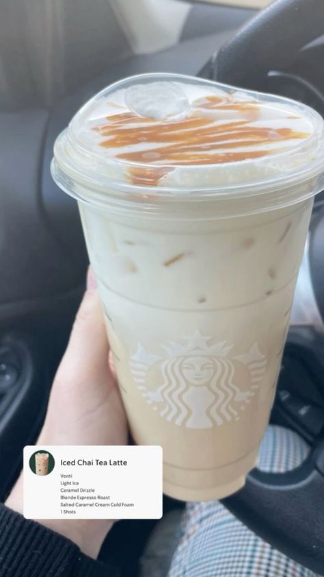 Chai Order Starbucks, Iced Chai With Cold Foam, Chai Drinks At Starbucks, Ice Chai Latte Starbucks, Chai Latte Recipe Starbucks, Starbucks Chai Tea Latte Order, Iced Chai Tea Latte Starbucks Orders, Chai Starbucks Drinks, Starbucks Chai Drinks