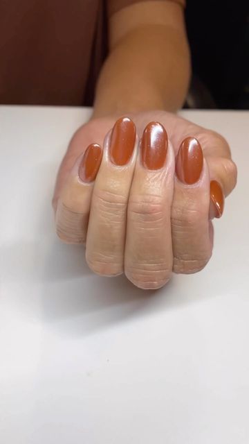 Pumpkin Chrome Nails, Glazed Donut Nails Orange, Glazed Pumpkin Nails, Orange Glazed Nails, Glazed Donut Fall Nails, Amber Chrome Nails, Pumpkin Color Nails, Donut Glazed Nails Brown, Burnt Orange Glazed Nails