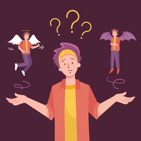 Ethical dilemma illustration Free Vector | Free Vector #Freepik #freevector #angel #illustration #right #wrong Ethical Dilemma, Good Morals, Moral Dilemma, Picture Illustration, Roblox Pictures, School Pictures, Landscape Wallpaper, Cool Cartoons, Kpop Funny