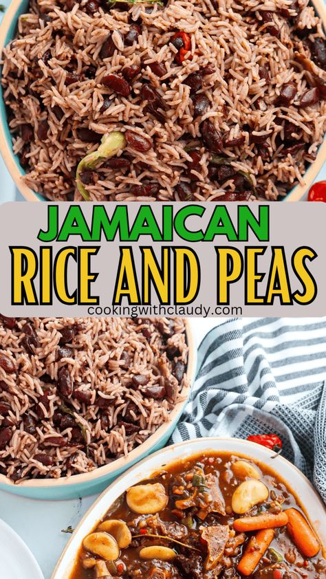 Jamaican Rice and Peas Rice N Peas Jamaican, Rice And Peas Jamaican Canned Beans, Jamaican Red Beans And Rice Recipe, Cuban Rice And Beans Recipe, Carribean Rice Recipes, Jamaican Rice And Peas With Canned Beans, Jamaican Rice And Beans Recipe, Jamaican Side Dishes, Rice And Black Beans Recipe