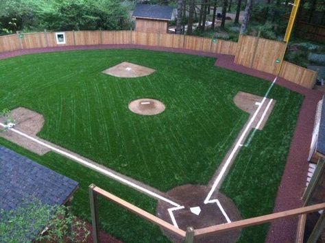 Backyard wiffle ball field Backyard Baseball Field, Wiffle Ball Field, Batting Cage Backyard, Backyard Basketball Court, Whiffle Ball, Ball Volleyball, Backyard Sports, Backyard Basketball, Backyard Baseball