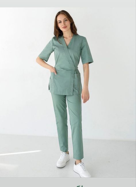 Nanny Uniform Modern, Scrub Sets For Women, Scrub Ideas Medical, Scrub Uniform Ideas, Scrubs Uniform Cute Medical, Massage Therapist Outfit, Spa Uniform Ideas, Dentist Uniform, Beauty Therapist Uniform