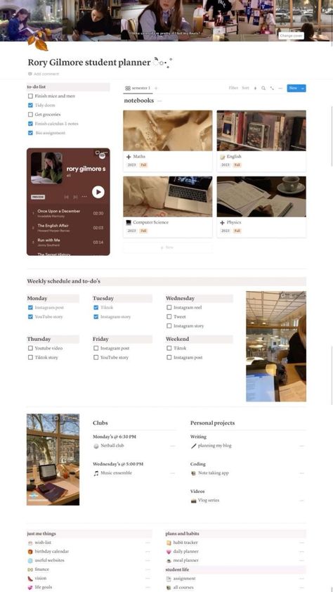 NOTION | Rory Gilmore Fall Notion Template 🍂💫, Gilmore Girl Aesthetic, Study Planner, Notion  studynotion #how_to_sell_notion_templates #aesthetic_notion_setup Notion Library Wesley Anna, Fall Notion, Aesthetic Study Planner, Gilmore Girl Aesthetic, Organized Study, Ghibli Gif, Rory Gilmore Fall, Notion Library, Notion Cover