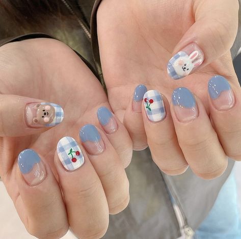 Cute Short Nail Art, Short Nail Art Ideas, Korea Nail Art, Korean Manicure, Manicure 2023, Short Nail Art, Korea Nail, Bears Nails, Korean Nail Art