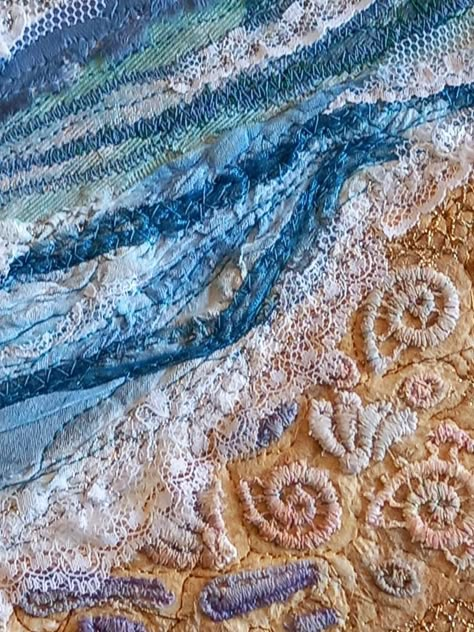 Major Textiles Project, Gcse Textiles Mood Board, Ocean Themed Textiles, Texture Pages Gcse Art, Ocean Textiles Sketchbook, Artist Research Page Gcse Natural Forms, Textiles Sea Life, Under The Sea Textiles Gcse, Fossil Textiles