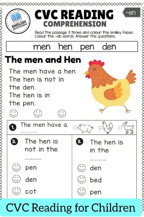 Reading Comprehension using CVC Words... Children learn CVC words to help them understand that words have a beginning. Cvc Word Stories, Cvc Reading Comprehension Kindergarten, Cvc Stories Kindergarten, Teaching Cvc Words Kindergarten, Cvc Reading Passages Free, Reading Cvc Words Worksheets, Simple Reading For Kindergarten, Cvc Comprehension Worksheets, Cvc Reading Comprehension