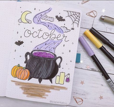 Cover Pages Ideas, Bullet Journal Entries, Bujo Cover, Bullet Journal Titles, Journals Ideas, Witches Hats, Night Theme, Bullet Journal Cover, Bullet Journal Cover Page