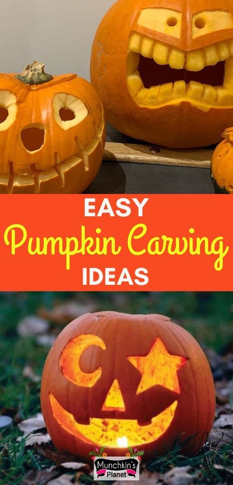 How to carve a pumpkin for Halloween. Here you’ll find simple and easy tutorial to make classic jack-o'-lantern design pattern step by step. Creative ideas for pumpkin carving in this simple guide. #pumpkincarving #jackolantern #halloweendecoration Hungry Pumpkin, Unique Pumpkin Carving Ideas, Monster Faces, Simple Paint, Carving Templates, Cute Pumpkin Carving, Creative Pumpkin Carving, Amazing Pumpkin Carving, Easy Pumpkin Carving