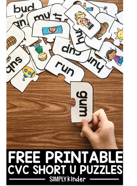 Free Printable CVC Short U Puzzles - Simply Kinder Reading Support, Cvc Phonics, Remedial Reading, Cvc Activities, Cvc Words Kindergarten, Cvc Word Activities, Kindergarten Reading Activities, Sped Classroom, Short O