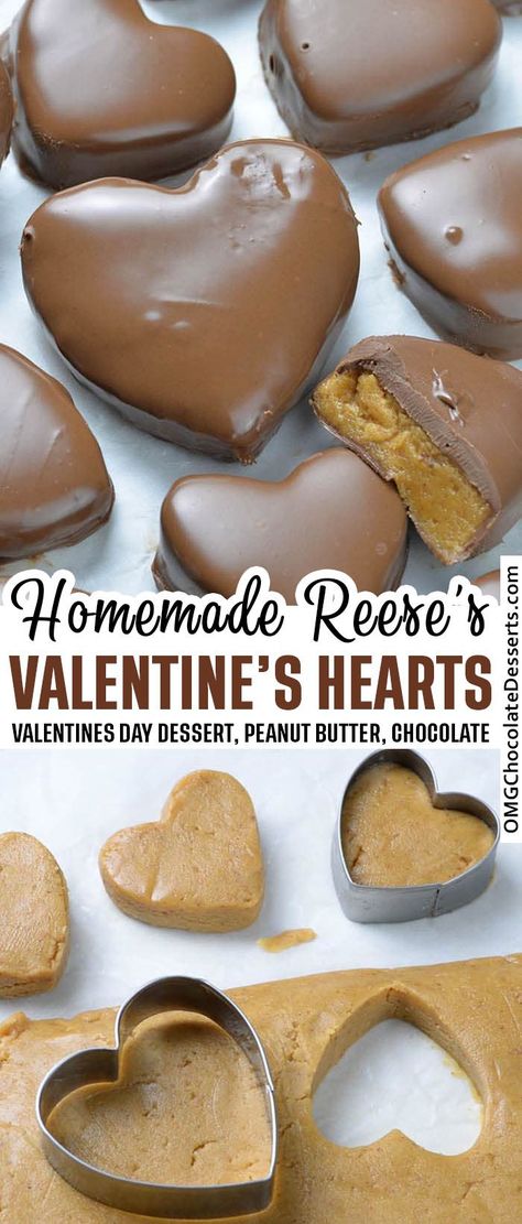 Homemade Reese's Valentine's Hearts Valentines Baking, Cute Chocolate, Valentine's Day Treats, Valentine Desserts, Chocolate And Peanut Butter, Candy Recipes Homemade, Lost 100 Pounds, Dessert Dips, Valentines Food