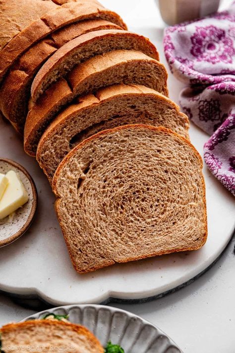 With step-by-step pictures and plenty of helpful tips, learn how to make soft whole wheat bread with this easy-to-follow recipe. You can make this bread 100% whole wheat, or you can use a combination of whole wheat and bread flour for a slightly taller, fluffier loaf. It's wonderfully soft and flavorful either way! Recipe on sallysbakingaddiction.com Wheat Bread Recipe Homemade, Wfpb Bread, Soft Whole Wheat Bread, Bread Restaurant, Bread Whole Wheat, European Bakery, Homemade Whole Wheat Bread, Whole Wheat Bread Recipe, Whole Wheat Rolls