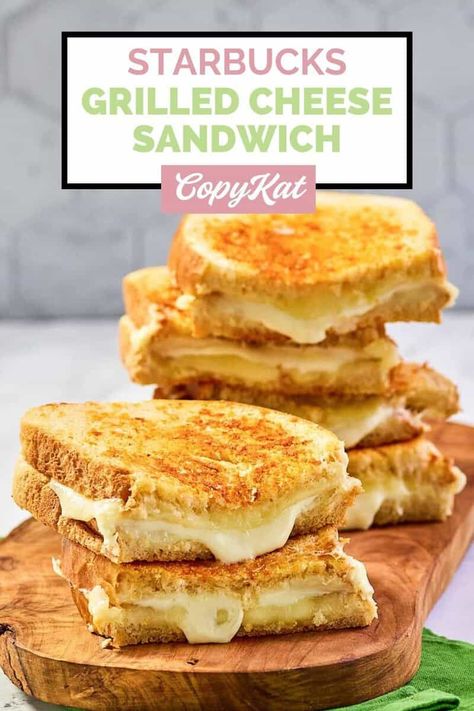 Indulge in the irresistible goodness of Starbucks Grilled Cheese Sandwich! Made with a perfect blend of sourdough bread, gooey mozzarella, and rich white cheddar cheese on the inside, and a savory butter garlic parmesan crust on the outside. This is comfort food at its finest. Get the easy copycat recipe to make the best homemade grilled cheese sandwich at home. Starbucks Grilled Cheese, Savory Butter, Crispy Grilled Cheese, Homemade Grilled Cheese, Cheddar Recipes, Sandwich Bread Recipes, Best Grilled Cheese, Copycat Starbucks Recipes, Food Experience