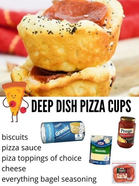 Deep Dish Pizza Cups are a quick and easy weeknight dinner that is a kid friendly dinner. You might even find they ask for seconds. A great lunch recipe as well for kids. Give this muffin tin pizza biscuits recipe a try. Pizza Muffins Recipe, Grand Biscuit Recipes, Pillsbury Biscuit Recipes, Pizza Cupcakes, Biscuit Cups, Pizza Cups, Pizza Aesthetic, Biscuit Pizza, Pizza Roll