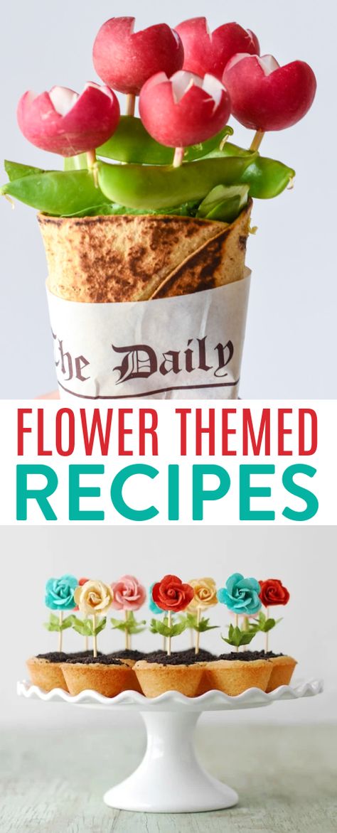 Seriously, how cute are these flower themed recipes? Perfect for parties, wedding or baby showers, and other special occasions, they are colorful and fun. We can imagine these making an adorable display at a party that practically screams spring and summer. Or, make one of these recipes just for fun. Flower Appetizers Ideas, Food With Flowers, Food That Looks Like Flowers, Flower Dessert Ideas, Garden Theme Desserts, Flower Party Food Ideas, Flower Birthday Party Food, Flower Food Ideas, Flower Themed Food