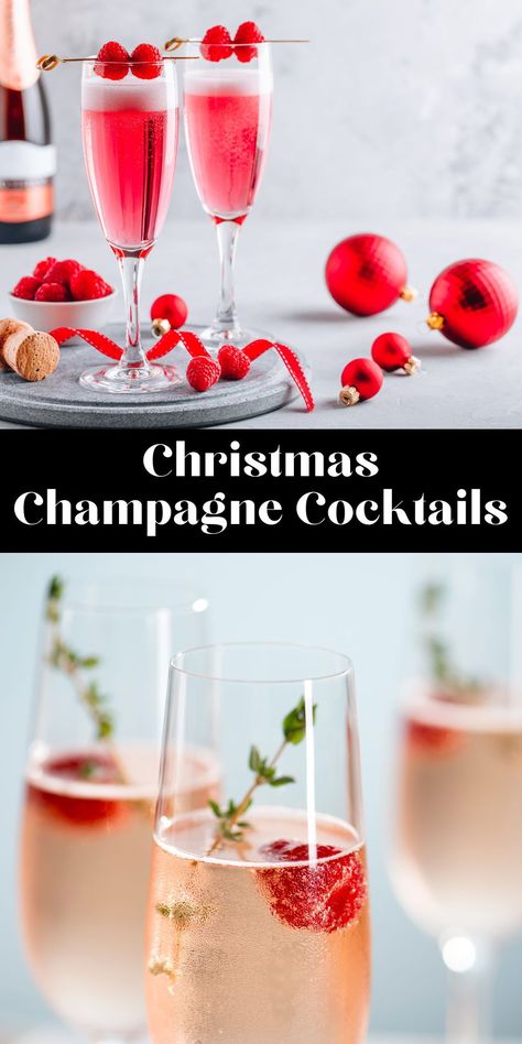 Get ready to find out the best champagne cocktails for the holidays.December is upon us and the holiday season is here. After decorating your Christmas tree and baking cookies, you might want to make a few Christmas champagne cocktails for your upcoming Christmas Eve party Champagne With Rosemary, Cider Champagne Cocktail, Champagne Garnish Ideas, Holiday Cocktail With Prosecco, Champagne Food Recipes, Holiday Cocktails Christmas Champagne, Cocktail Recipes With Champagne, Holiday Drinks Champagne, Large Batch Champagne Cocktails